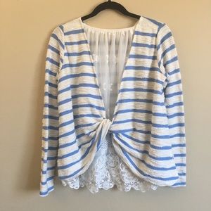 Anthropologie Lace Striped Twist Back Top XS